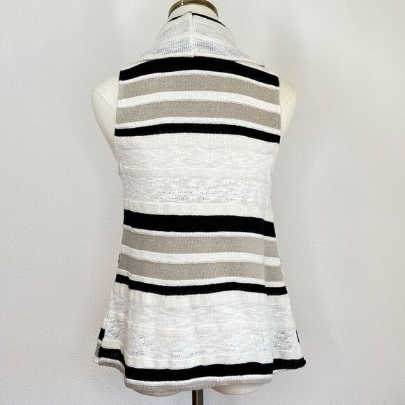 Dolan Sleeveless Sweater - Tan, Black, White Stripe-Cowl Neck-Medium - Picture 2 of 11